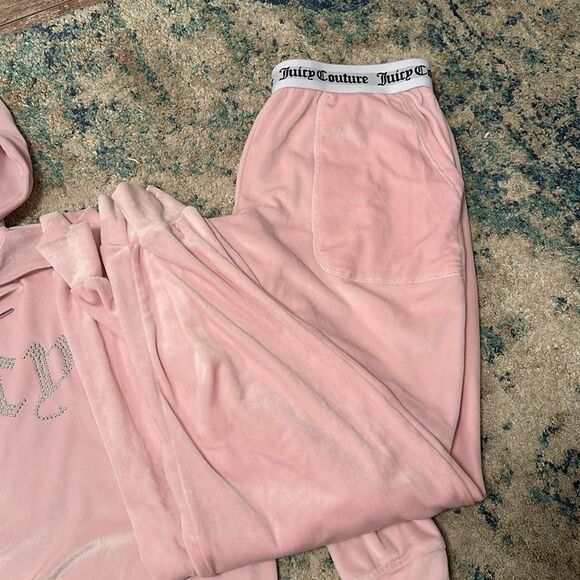 Juicy Couture Pink Crystal Diamond Bling Velour Loungewear Hooded Set S - Picture 6 of 7
